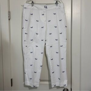 Talbots 14 Heritage Pants White Blue Dachshund Dogs Embroidered Novelty Preppy